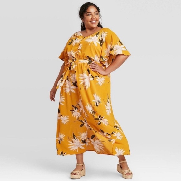 Mustard Floral Maxi Dress - Picture 1 of 5